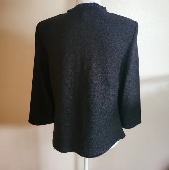St. John Collection Boucle Wool Blend Fringe-Trim Blazer Black Navy Size 10 - Picture 5 of 12